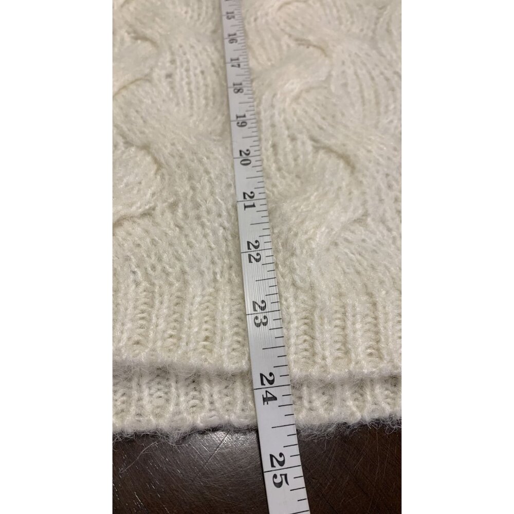 Aaron & Amber L Knit Cream Cable Knit Puff Sleeve Sweater Lightweight‎ Cozy - Picture 7 of 8